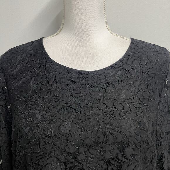 Charter Club Black Lace Blouse Tunic Top size Small Stretch Peasant Wedding Slim - Picture 3 of 8